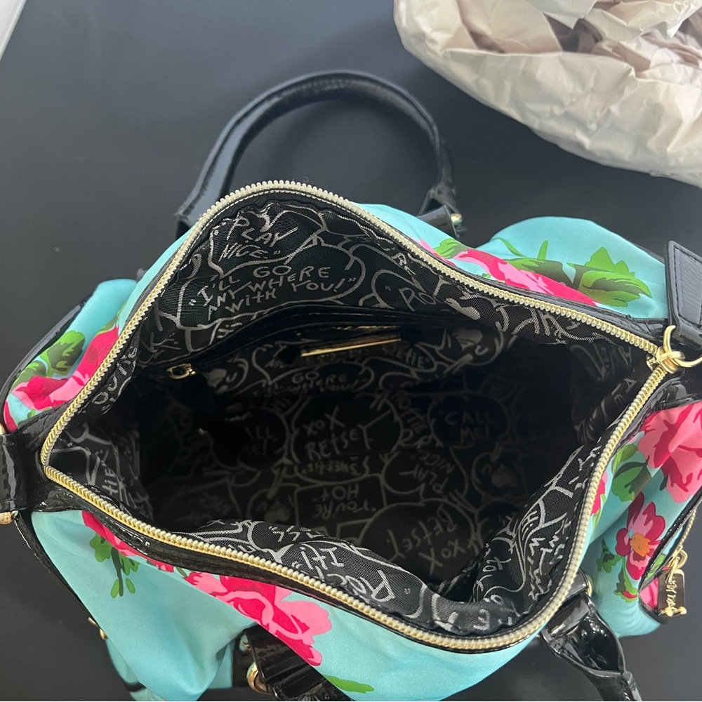 Betsy Johnson Handbag - Blue, Black And Floral - Picture 7 of 10